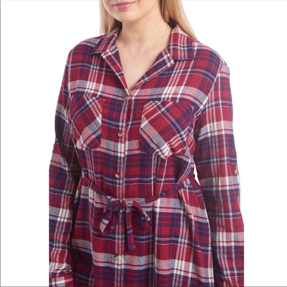 Flannel Plaid Fall Dress Button Medium M Red Shirt - Picture 3 of 7